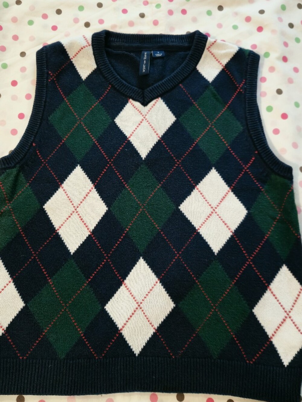 Janie and Jack Navy, Green & White Argyle V‑Neck Sweater Vest